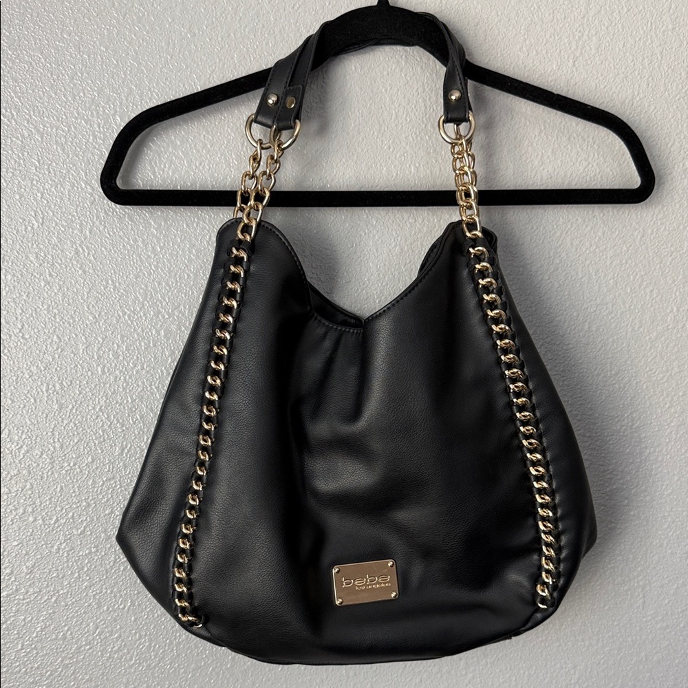 bebe Black Hobo Bag with Gold Chain